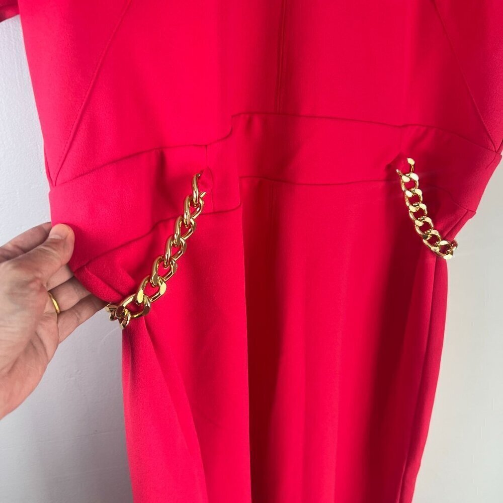 Michael Michael Kors Coral Pink Short Sleeve Sheath Dress Gold Chain Waist PXL - Picture 4 of 12